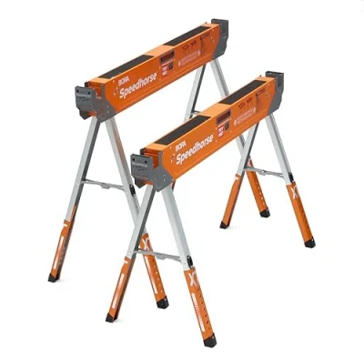Image of BORA Portamate Speedhorse XT Sawhorse Pair Two pack, 30 36 inch height adjustable Legs, Metal Top for 2x4, Heavy Duty Pro Bench Saw Horse Contractors, Carpenters PM 4550T,Orange