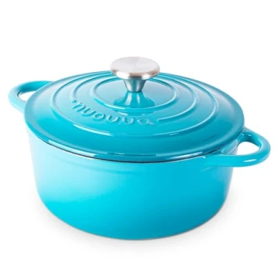 Image of Cast Iron Dutch Oven with Lid Non Stick Ovenproof Enamelled Casserole Pot Sturdy Cookware Blue, 3.1 Quart, 22cm by Nuovva