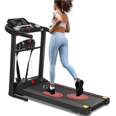 Image of FK Sports Folding Treadmill, Running Walking Machine Treadmills for Home 2HP Motor 3 Level Manual Inclination, LCD Bluetooth Speaker USB Port, 1 12km/h