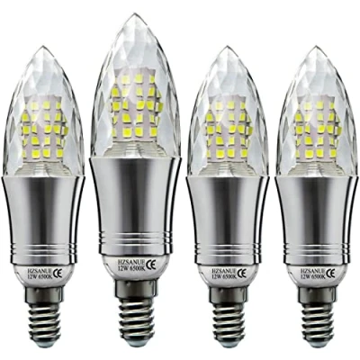 Image of HZSANUE E14 LED Candle Bulbs 12W, 6500K Daylight White, 1350Lm,E14 SES Small Edison Screw Light Bulb, 100W Incandescent Equivalent,Not Dimmable,4 Pack