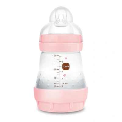 Image of MAM Easy Start Anti Colic Bottle A118, Patented with Teat 1 Made of SkinsofTM Ultra Soft Silicone, for Babies from 0 Months, 160 ml, Pink, Self Sterilising in 3 Minutes