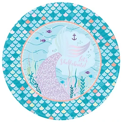 Image of Amscan 9914382 66 Mermaid Tales Kids Birthday Party Paper Round Plates 8 Pack