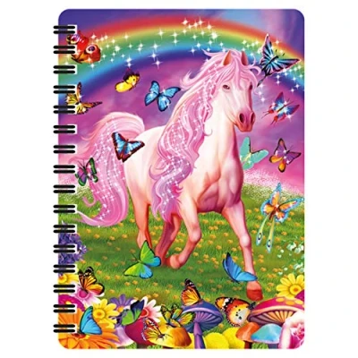 Image of 3D LiveLife Jotter Pink Pony Dazzle from Deluxebase. Lenticular Horse A6 Spiral Notebook with Plain Recycled Paper Pages. Artwork Licensed Renowned Artist Michael Searle
