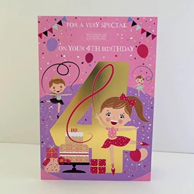 Image of Words n Wishes Personalised Age 4 Ballerina Birthday Card For Daughter Sister Granddaughter Niece Goddaughter Little Girl