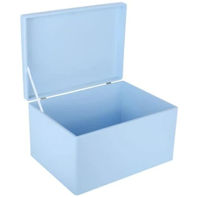 Image of Creative Deco XXL Large Blue Wooden Storage Box Chest 40 x 30 24 cm (+/ 1 cm) with Hinged Lid Gift for Christmas Xmas Wood Keepsake Memory Craft