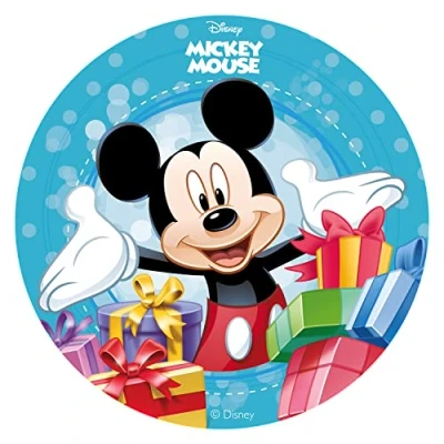 Image of MICKEY MOUSE Round 20cm 8 inch Edible Sugar Free cake topper. Licenced Product. Dekora.