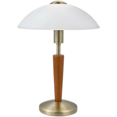 Image of Eglo Solo 1 Table Lamp, Bulb Material: Steel, Wood, Colour: Burnished, Walnut, Glass: Satin White, Socket: E14, Includes Touch Dimmer