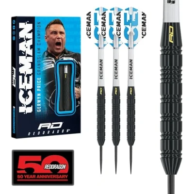 Image of RED DRAGON Gerwyn Price Iceman 22 Gram Brass Edition Darts Set including Flights and Stems