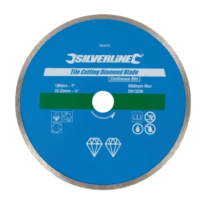 Image of Silverline Tile Cutting Diamond Blade 180 x 22.23mm Continuous Rim