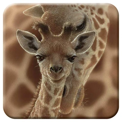 Image of 3D LiveLife Cork Coaster Newborn from Deluxebase. Lenticular Giraffe Coaster. Non slip drinks mat with original artwork licensed renowned artist, Collin Bogle