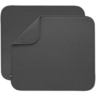 Image of S&amp;T INC. Dish Drying Mat, Highly Absorbent Microfiber Kitchen Counter Mat Value Pack, Pad for Dishes, Utensils, Pots and Pans, Large 16&quot; x 18&quot;, Charcoal Grey, 2 Pack