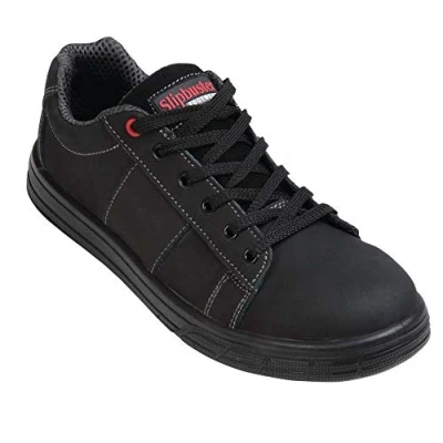 Image of Slipbuster Slip Resistant Safety Trainers with Steel Toe Caps, Black, UK Size: 6.5 / EU 40, Slimline Design, Breathable Microfibre, 100% Vegan Friendly, A708 40
