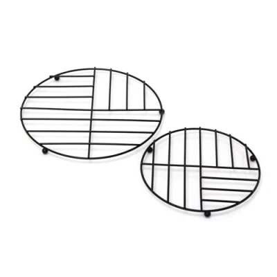 Image of Carousel Home Set Of 2 Black Iron Trivet Stands Piece Pot And Pan Worktop Saucepan Metal Trays Kitchen For Hot Dishes Pots Pans