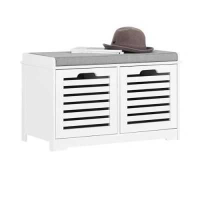 Image of SoBuy Hallway Storage Bench Shoe Cabinet with Seat Cushion and 2 Drawers White W71 x D35 H44cm FSR23 K W
