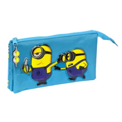 Image of SAFTA 812228744 Mini Minions Triple Pencil Case 22X12X3Cm, Multicoloured