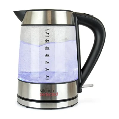 Image of Kitchen Perfected Eco Friendly Blue Illuminating Cordless Glass Kettle 1.7Ltr, 2200w, Fast and Quiet Boil, 1 Cup in 60 seconds, Only boil what you need, BPA Free E1401BS