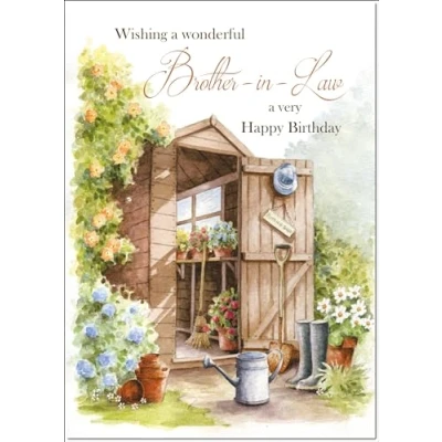 Image of doodlecards Brother in Law Birthday Card Garden Shed Medium Size with Plain Envelope