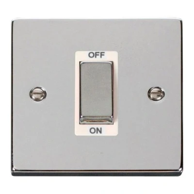 Image of Click Scolmore Decorative 45 A Ingot 1 Gang Double Pole Switch Polished Chrome White VPCH500WH