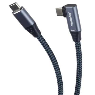 Image of PremiumCord USB C 3.2 Gen 2x2 Connection Cable with Curved Plug, Data SuperSpeed up to 20 Gbit/s, Charging 5A, Generation 2 x Type Colour Black/Grey, Length 1 m