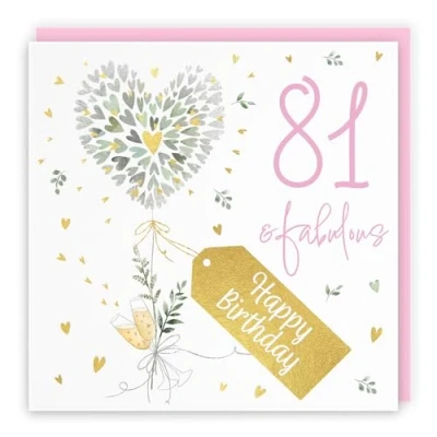 Image of Hunts England Contemporary Hearts Pretty 81st Birthday Card Gold Foil Milo&#039;s Gallery Age 81 Female Fabulous For Year Old Eighty One Her