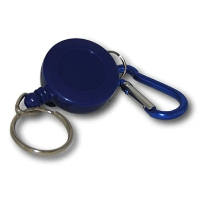 Image of EPOSGEAR Retractable Reel Recoil Pull Key Ring Chain Cord Carabiner Belt Clip Ski Pass ID Card Badge Holder (5 Pack, Blue Keyring)
