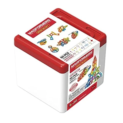 Image of Magformers Large 90 Pieces Magnetic Building Blocks And Tiles With Stackable Storage Box. a Creative Construction Toy Stong Maths Focus. Make Giant Robot.
