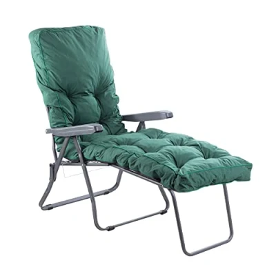 Image of Alfresia Garden Sun Lounger with Classic Cushion Charcoal Frame Adjustable Reclining Outdoor Chair, Foldable Lounger, Choice of Prints (Green)