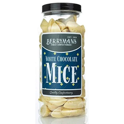 Image of Original White Chocolate Mice Retro Sweets Gift Jar By Berrymans Sweet Shop Classic Sweets, Traditional Taste.