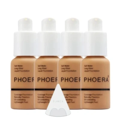 Image of Glamza Phoera Foundation Full Coverage Makeup Set 24hr Long Lasting Oil Control Soft Smooth Matte Flawless Concealer Cream Inc x4 30ml &amp; Silicone Blender Sponge (106 Warm Sun)