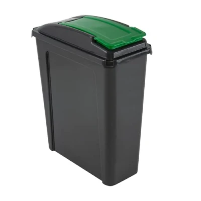 Image of 2 x Recycling Bin Slim Kitchen Trash Can Rubbish Dustbin with Green