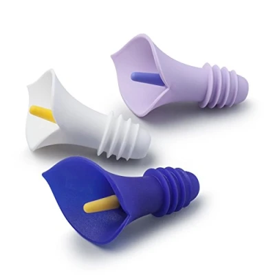 Image of Zeal Silicone Soft Drink &amp; Wine Bottle Stopper Set of 3 Pink/Purple/White