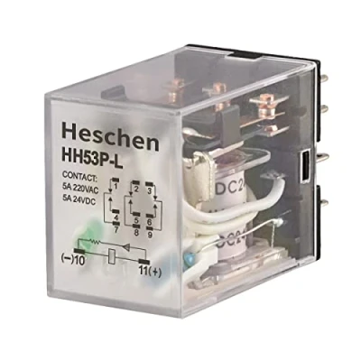Image of Heschen Gereral Purpose Power Relay, HH53P L, 24VDC Coil, 5A 220VAC/24VDC, 3PDT, 11 Pin Terminals, LED Indicator