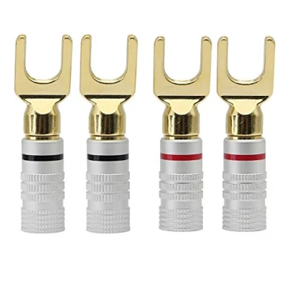 Image of Y Spade Plug,Speaker Wire Connectors,Fork Plug 45 Degree for Speaker Wire,Plug Audio Jack Connector Pure Copper Wire,Screw Locking 4pcs(Y Shade)