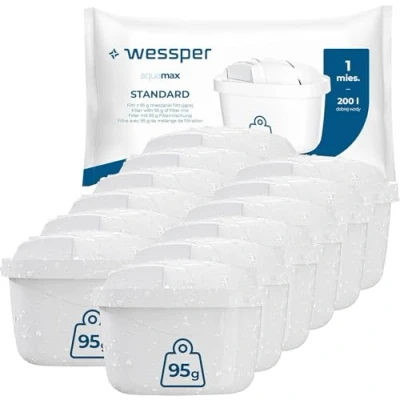 Image of Wessper® AQUAMAX Water Filter Cartridges 12 Pieces Compatible with BRITA Maxtra+ Fits Style, Marella, Elemaris, XL, Fun Reduces Chlorine and Limescale BPA Free