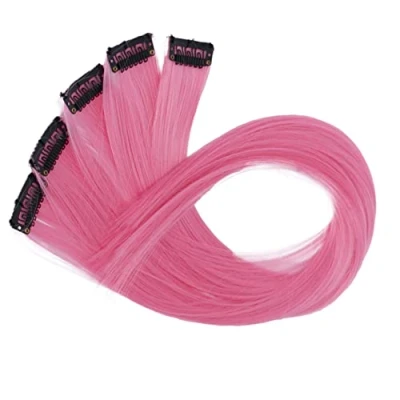 Image of CAISHA 22&#039;&#039; 5 Pieces Colorful Highlights Clip In Extensions Hair Extension Straight Long Hairpiece Pink BST113