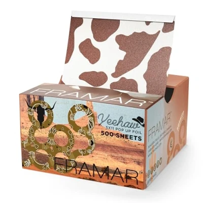 Image of Framar Cow Print Embossed Pop Up Hair Foil, Foils for Highlighting, Highlights, Hairdressing Foil Sheets, Colouring 500 Sheets