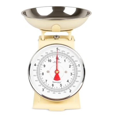 Image of Innoteck Essentials Kitchen Scales Mechanical Scale Compact, Analogue, Easy to Read, 5 kg Capacity, Large Dial Dishwasher Safe Detachable Bowl Ingredients Measurement Cream