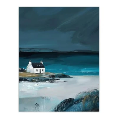 Image of Artery8 Scottish Cottage on Coast Timeless Oil Painting Living Room Large Wall Art Poster Print Thick Paper 18X24 Inch