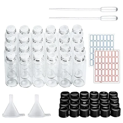 Image of LUCKNIGHT 24PCS 5ml Small Sample Glass Vials Empty Bottle with Orifice Reducer Clear Bottles Transparent Essential Oil