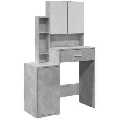 Image of vidaXL Dressing Table with Cabinet/Mirror Makeup Vanity Concrete Grey, Bedroom Decor, Engineered Wood, 80x35x132 cm, 100 kg Capacity, Modern Style