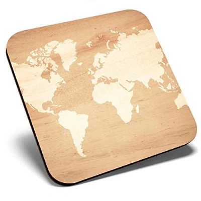 Image of Great Single Coaster Square Wooden Earth Map Global Travel Glossy Quality Coasters Tabletop Protection for Any Table Type #15943