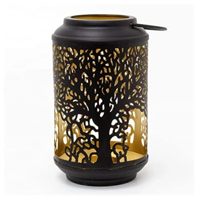 Image of 18cm Black Metal Tree Of Life Cut Out Hanging Lantern Decorative Tea Light Candle Holders For Home Garden Patio Hurricane