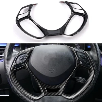Image of MICROCK Steering Wheel Cover Trim for Toyota C HR CHR 2017 2018 2019 2020 2021, ABS Carbon Fiber, 1pc