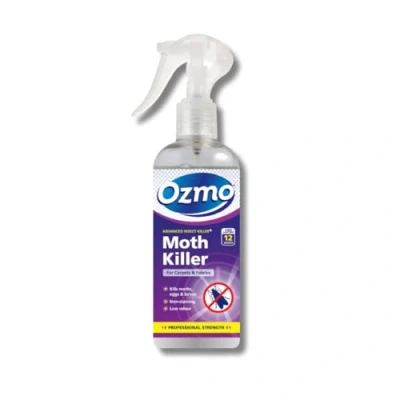 Image of Ozmo Moth Killer Spray, 250ml, Kills Moths, Eggs and Larvae, Safe for Home, Fragrance Free, Use in Wardrobes Drawers, Hard Surfaces, Carpets, Fabrics, Curtains, Soft Furnishings