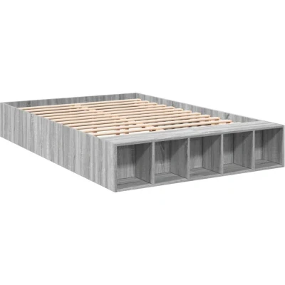 Image of vidaXL Bed Frame Grey Sonoma 120x200 cm Engineered Wood Slatted Base with Storage Ideal for Bedroom