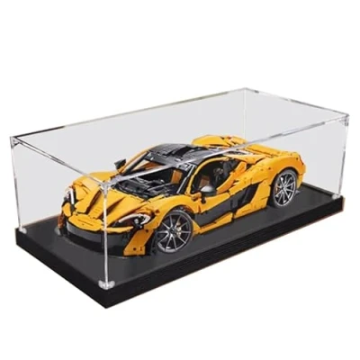Image of HCAEIOFJ Clear Acrylic Display Case for LegoTechnic 42172 Applicable McLaren P1 Hypercar Box Gift(Display Only) (Black Bottom)