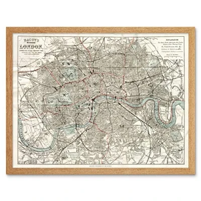 Image of Artery8 Map Bacon 1883 London City England Plan Chart Art Print Framed Poster Wall Decor 12x16 inch