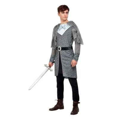 Image of Smiffys Winter Warrior King Costume, Grey Tunic &amp; Capelet, Halloween Adult Fancy Dress, Dress Up Costumes