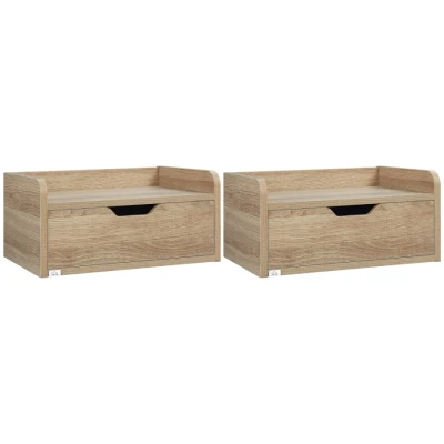 Image of HOMCOM Floating Nightstand Set of 2 Wall Mounted Bedside Table with Storage Drawer for Bedroom, Natural