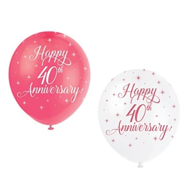 Image of Happy 40th Anniversary Red Latex Balloons (30cm) Pack of 5 Elegant Celebration Decorations
